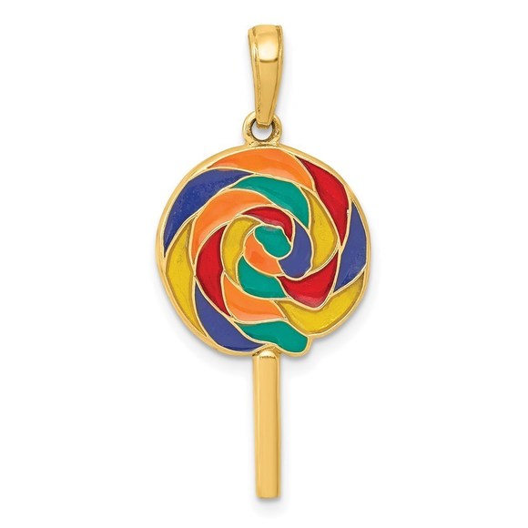 Million charms 14k Yellow Gold 3D Enameled Lollipop Necklace Charm Pendant